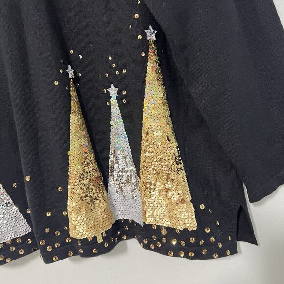 The Quacker Factory Sequin Sweater 1X Black Gold Sparkle Christmas Tree Festive - Picture 3 of 12